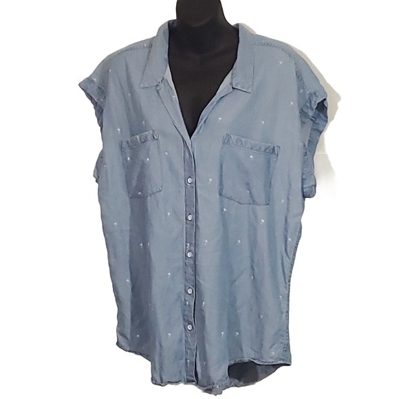 Tunique Jachs Girlfriend Imprimé Palmiers - Manches Courtes, Chambray Bleu, Taille 2XL, Occasion Très Bon état